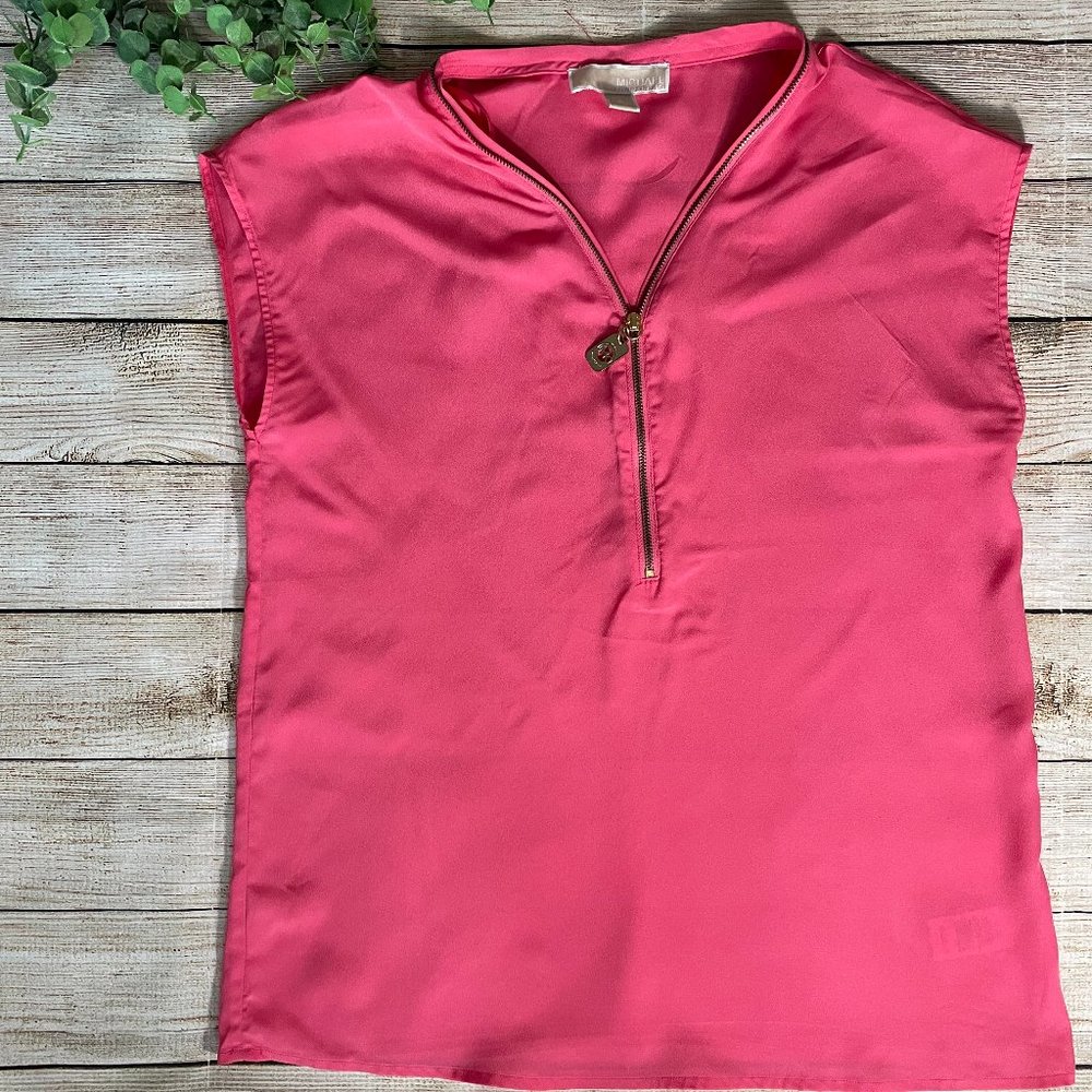 Michael Kors 1/4 zip tank Sleeveless Blouse Casual Office Size Small Pink Salmon